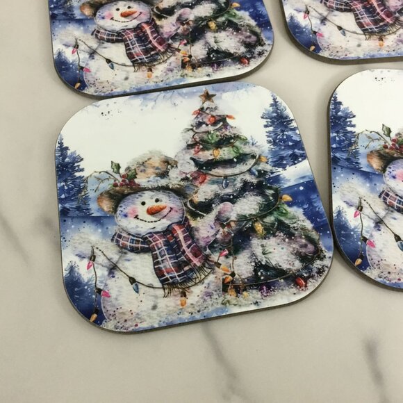Country Snowman Wood Hardboard Coasters Set of 4 - Picture 2 of 8